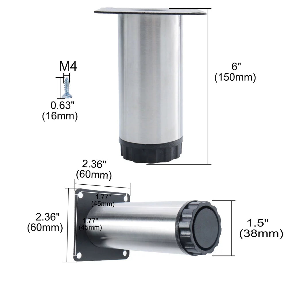 6 Inch Stainless Steel Adjustable Furniture Legs 8pcs K8648