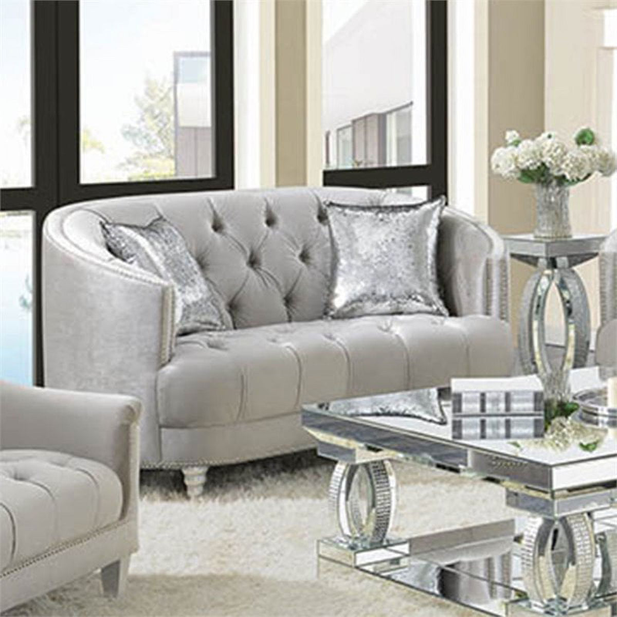 Grey Tufted Loveseat N381