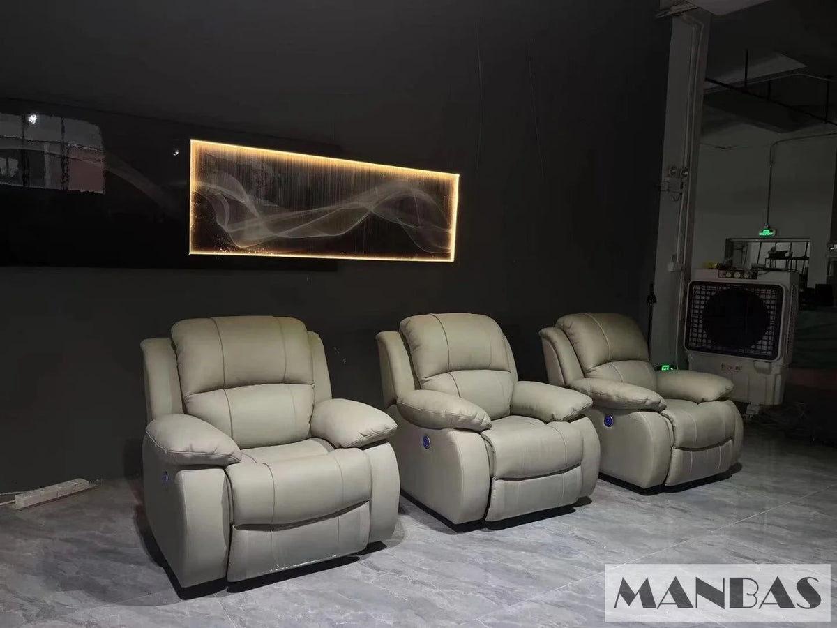 Manual Electric Recliner Sofa Genuine Leather Couch R6615