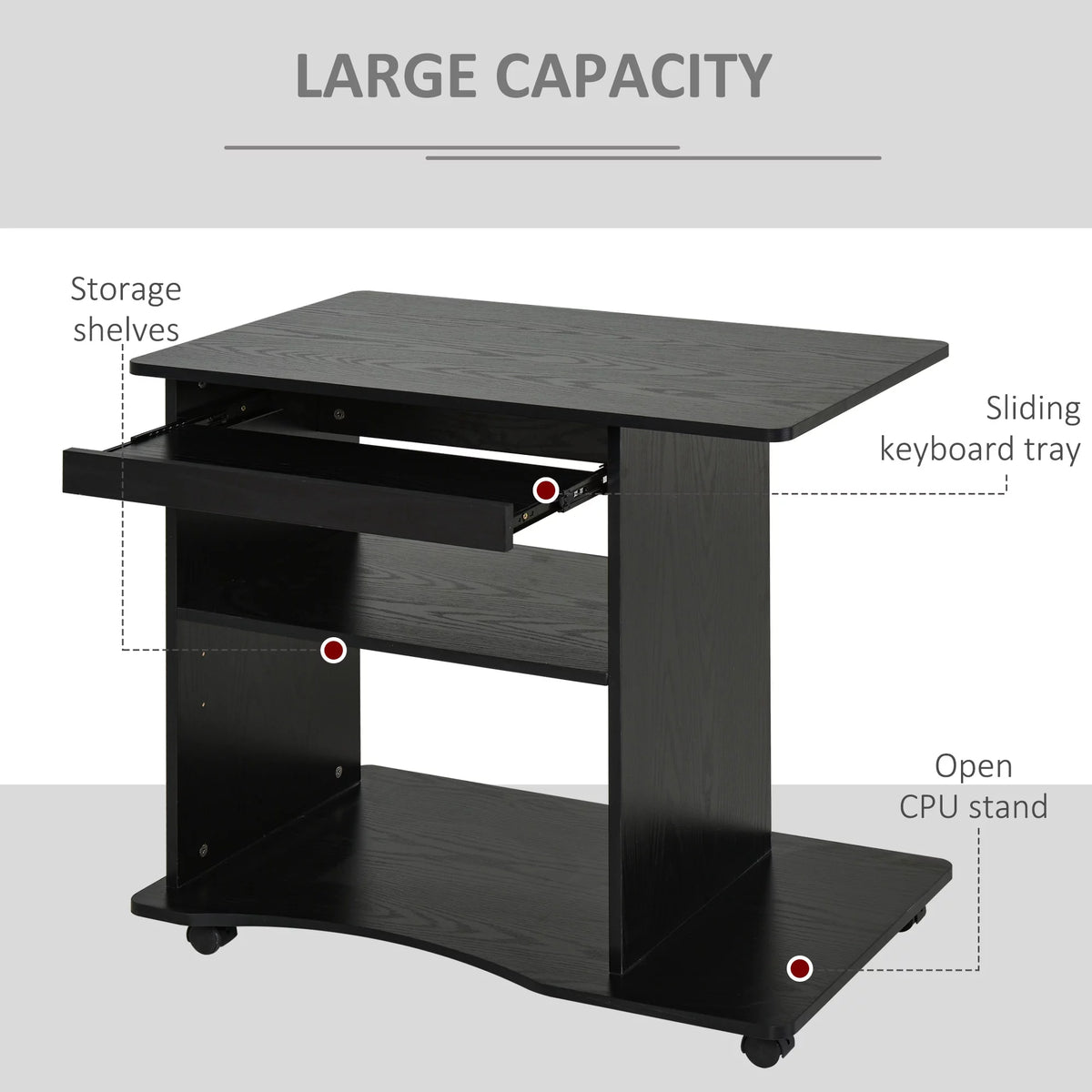 Black Mobile Computer Desk with Keyboard Tray A8093