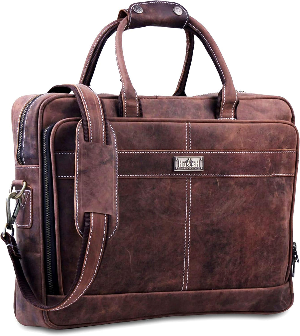 Black Leather Laptop Bag with Padded Laptop Case Y9016