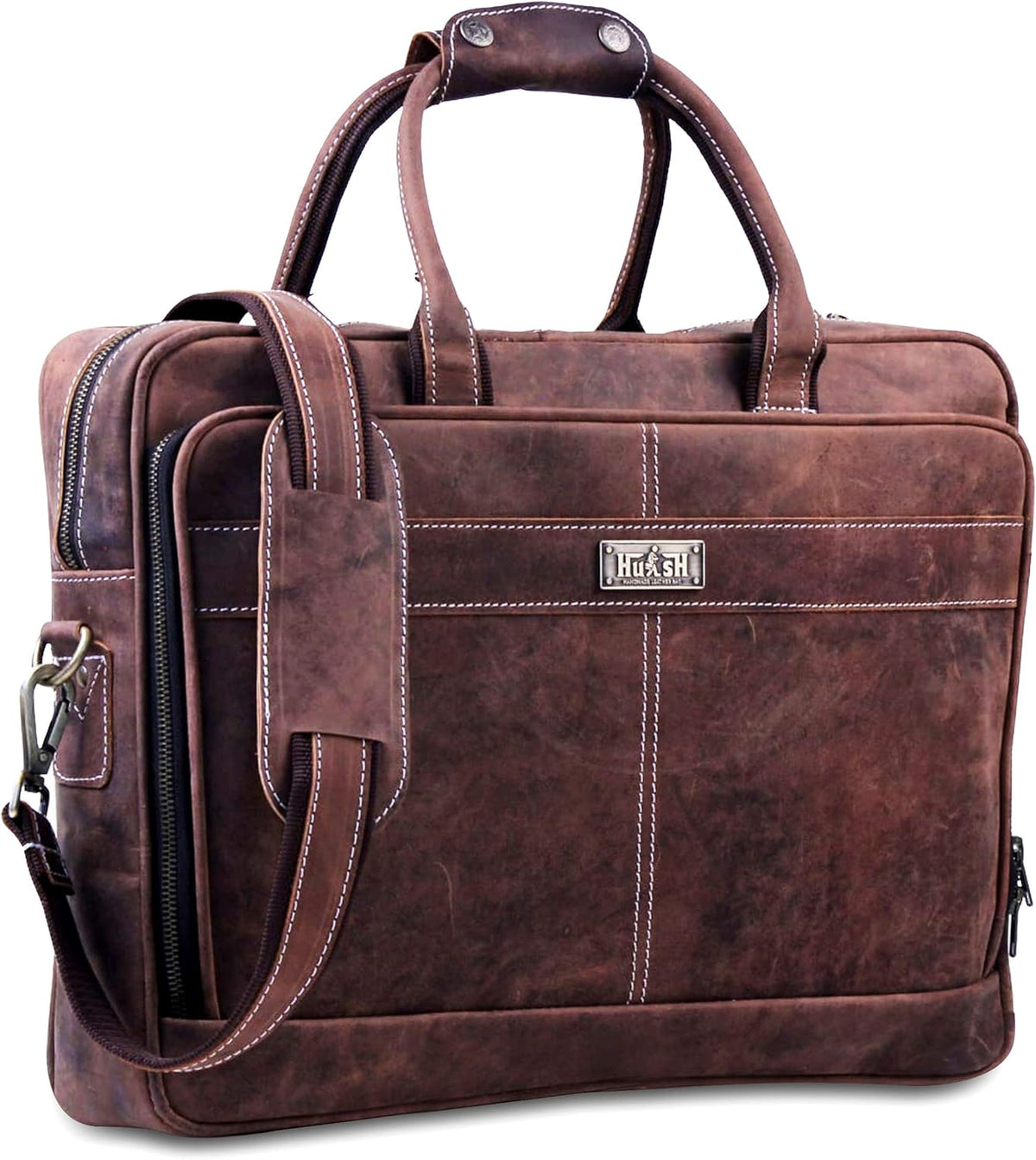 Black Leather Laptop Bag with Padded Laptop Case Y9016