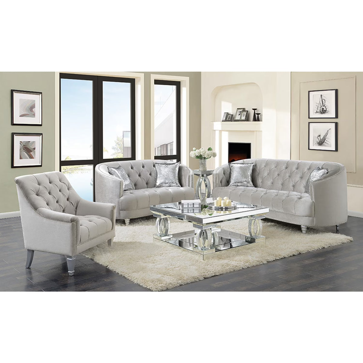 Grey Tufted Loveseat N381