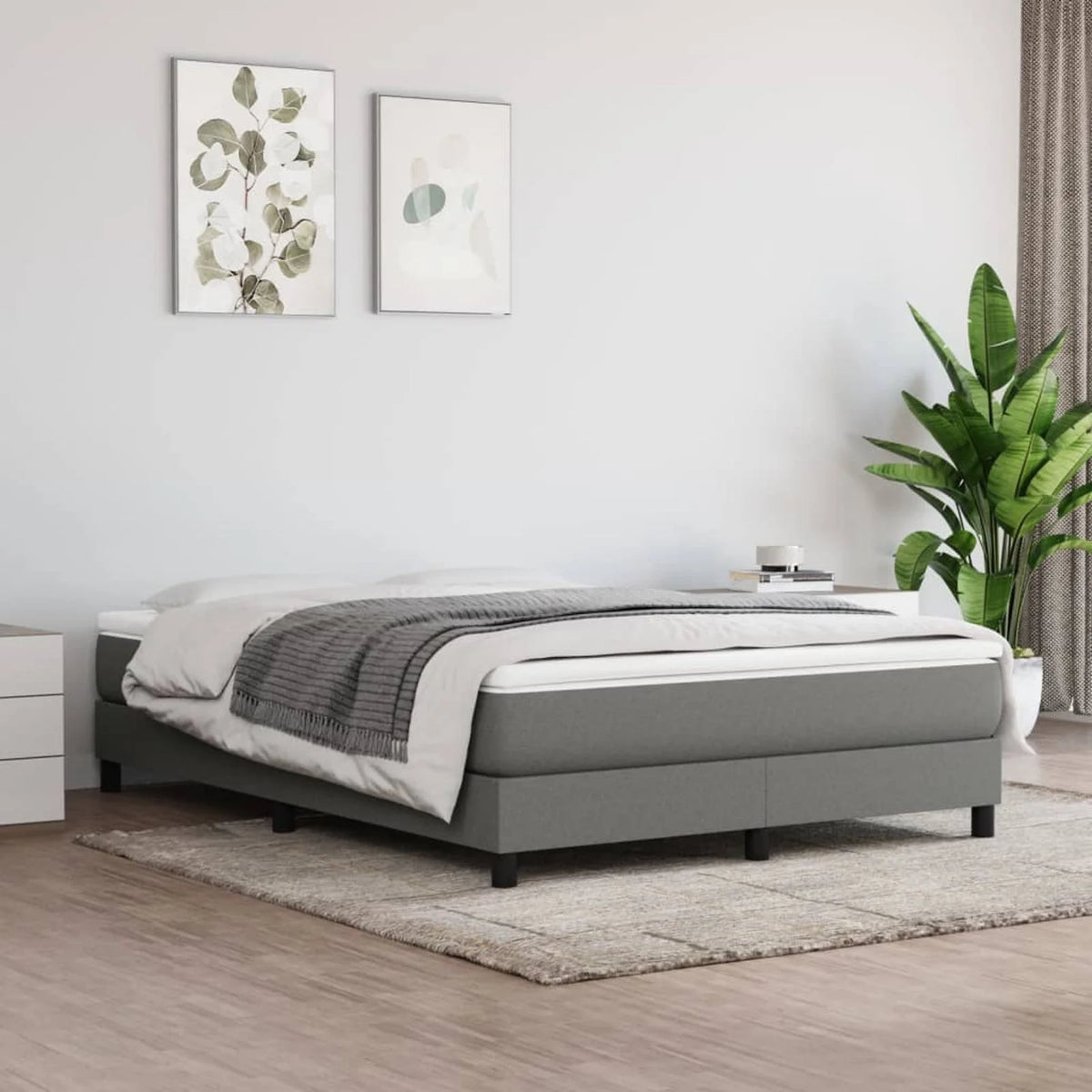 Dark Gray Fabric Full Box Spring Bed with Mattress X794613