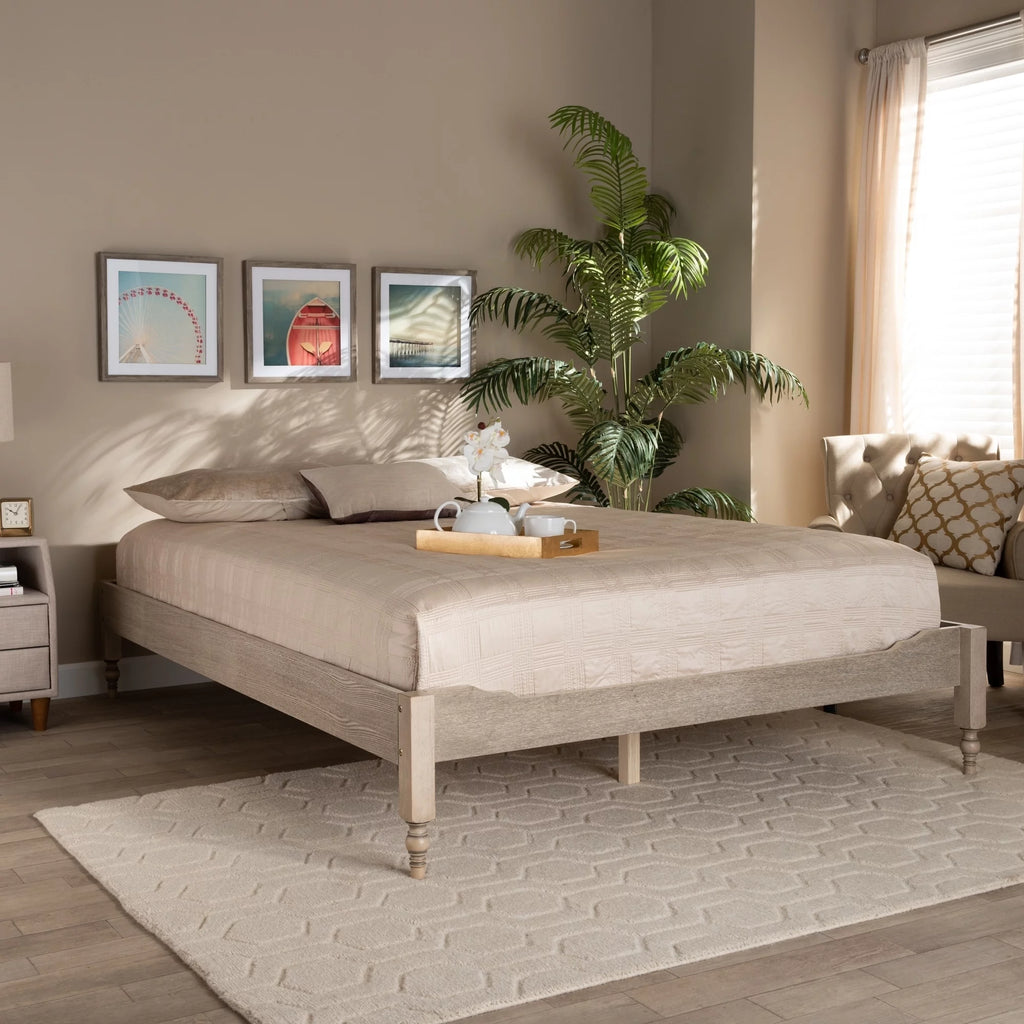 Antique White Wood Platform Bed Frame King T72906