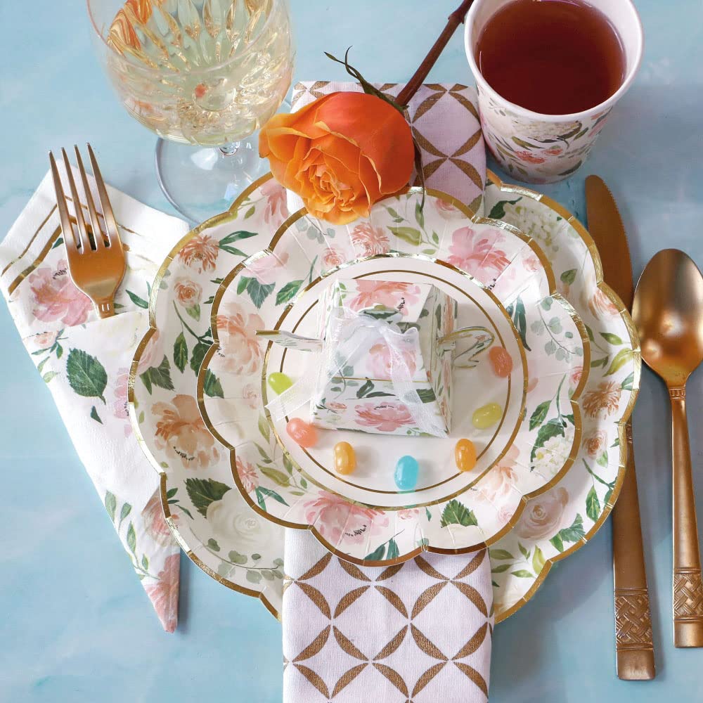Pink Floral Paper Plates (Set of 16) and Paper Cocktail Napkins (Set of 30) L177