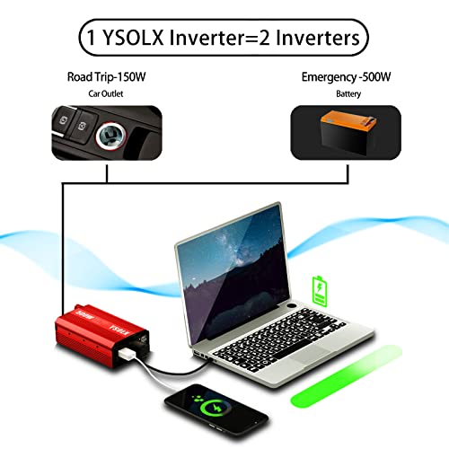 500W Power Inverter DC 12V to 110V AC Converter with 2 USB Ports and 2 AC Outlet V11215