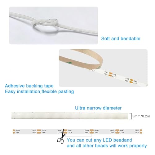 Ultra-Thin 5mm USB LED Light Strip with APP Control 160LEDs 4.92ft E9953