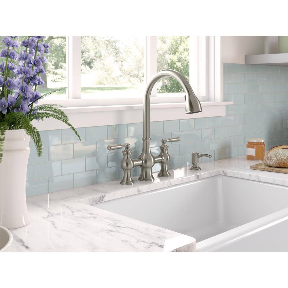2-Handle Bridge Farmhouse Pull-Down Kitchen Faucet with Soap Dispenser S901