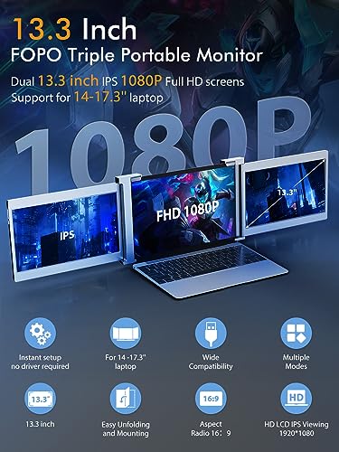 13.3" Triple Portable Monitor FHD 1080P IPS K620009