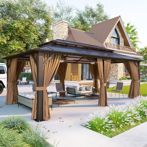12'x10' Aluminum Hardtop Gazebo with Curtains and Netting Q259