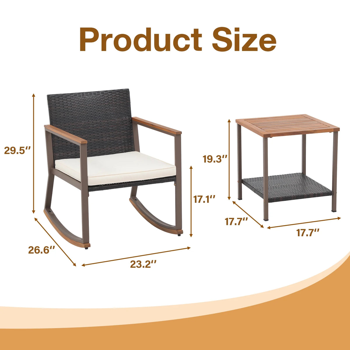 3 Piece Wicker Patio Bistro Set with Coffee Table and Cushions Y787410