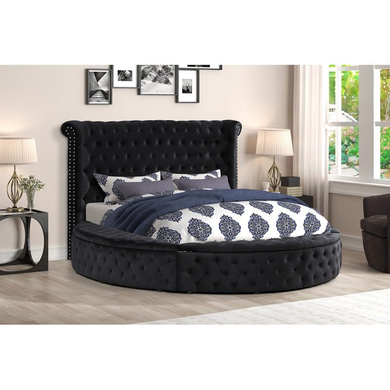 Circle Velvet Tufted Upholstered Platform Storage Bed (Cream, California King) B441