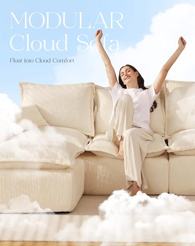 Modular Sectional Sofa with L-Shape Chaise, Soft Corduroy Black U465