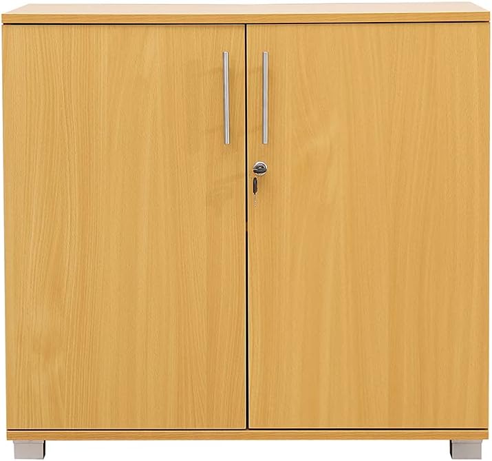 Beech Storage Cabinet 2 Door Locking Cupboard Bookcase O68485