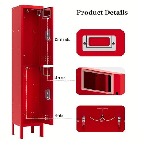 Metal Locker with 5 Doors, 66'' Steel Storage Cabinet with Hooks, Card Slots N3975