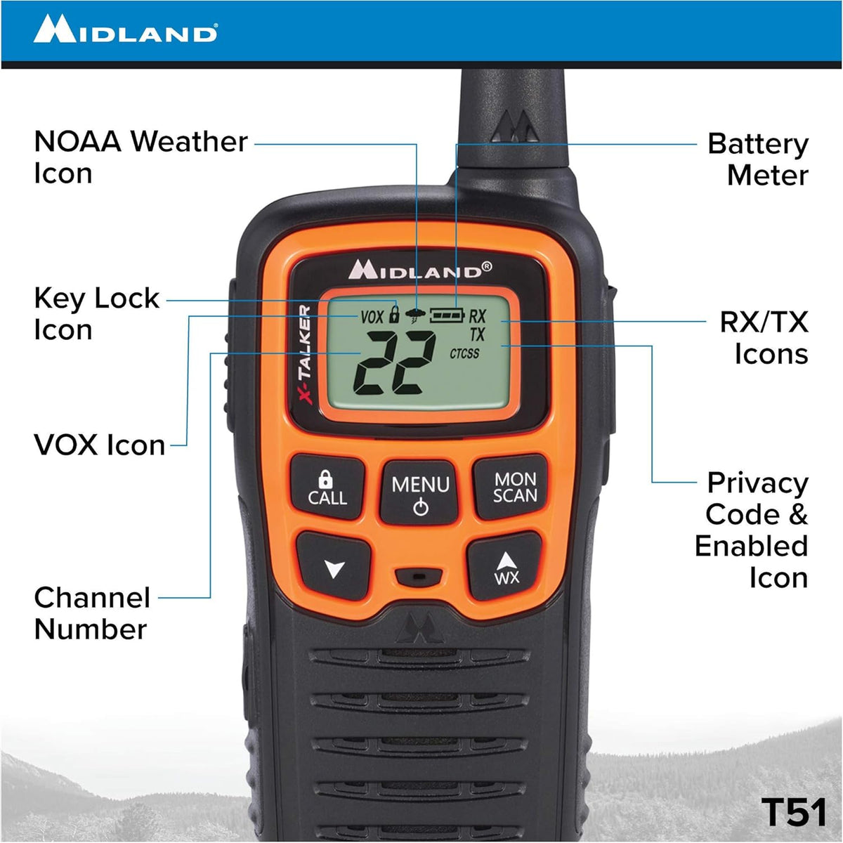 22 Channel FRS Walkie Talkie Two-Way Radio Orange/Black Pack of 6 C227