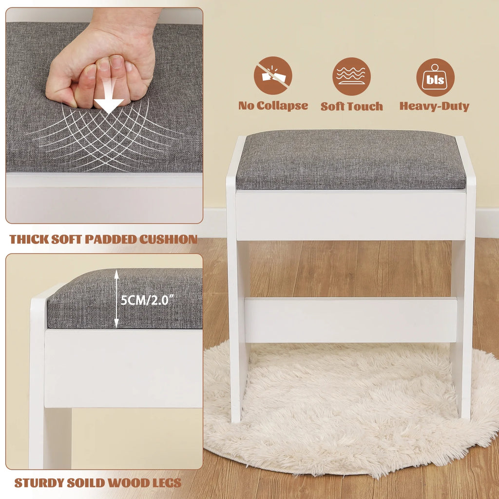 Large Vanity Set with 10 LED Lights, 3-Drawer Chest, Cushioned Stool, White E603122