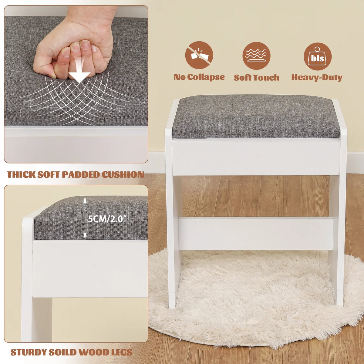 Large Vanity Set with 10 LED Lights, 3-Drawer Chest, Cushioned Stool, White E603122