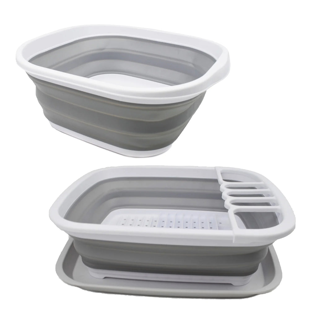 Collapsible Plastic Tub and Dish Drainer Set E298097
