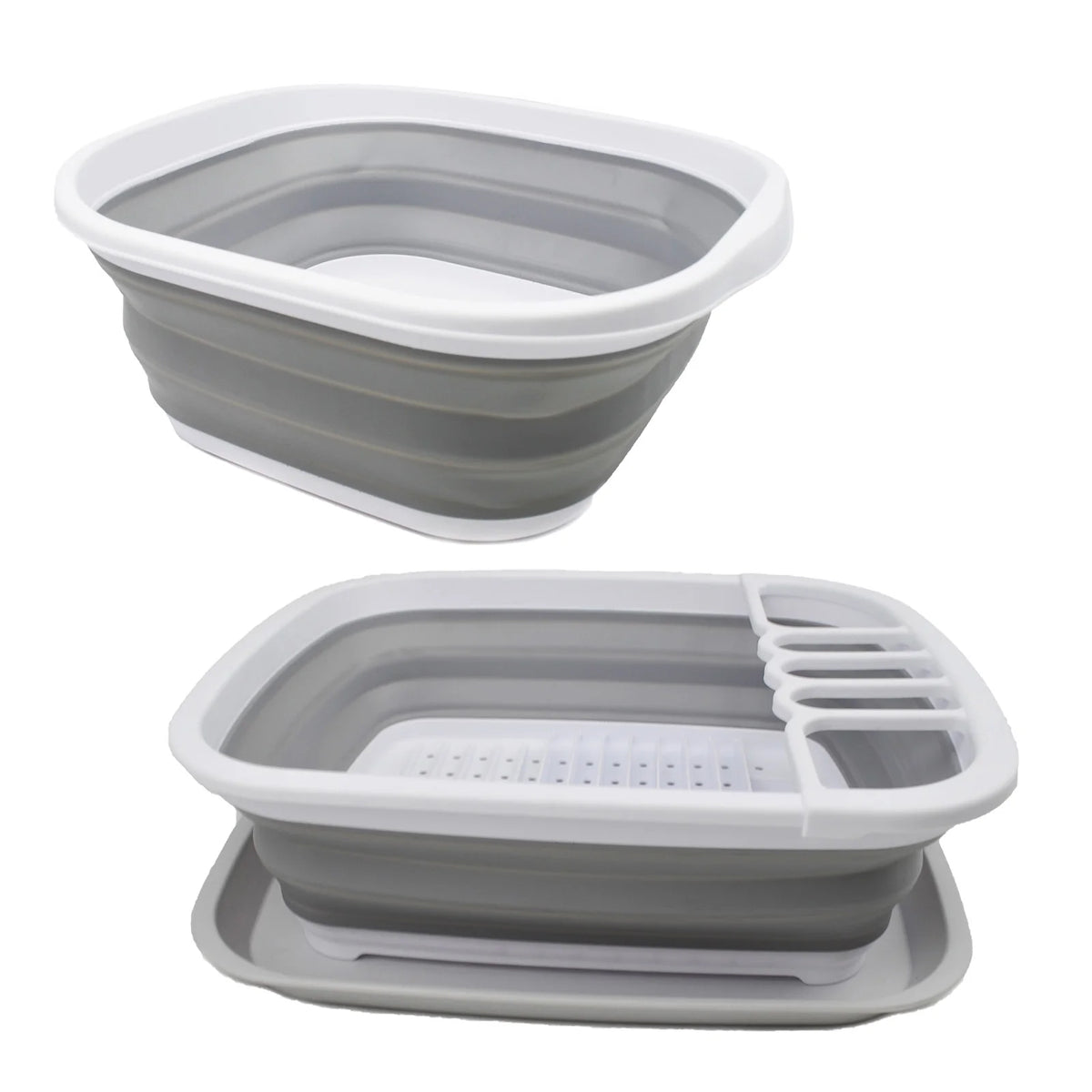 Collapsible Plastic Tub and Dish Drainer Set E298097