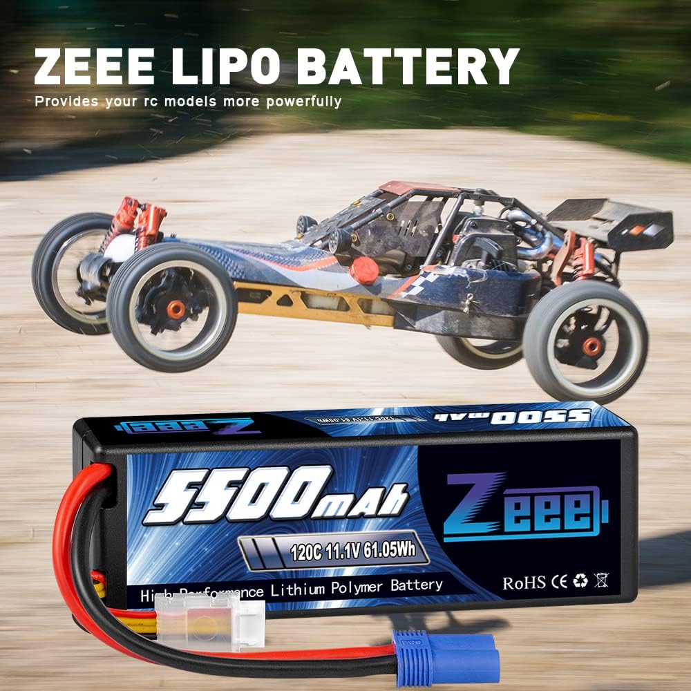 3S Lipo Battery 5500mAh 11.1V 120C Hard Case with EC5 Connector 2 Pack Q189