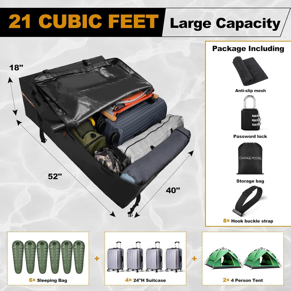 21 Cubic Feet 1000D Waterproof Car Rooftop Cargo Carrier Bag W5976