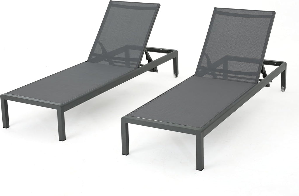 Grey Outdoor Aluminum Chaise Lounges 2-Pcs Set P3668
