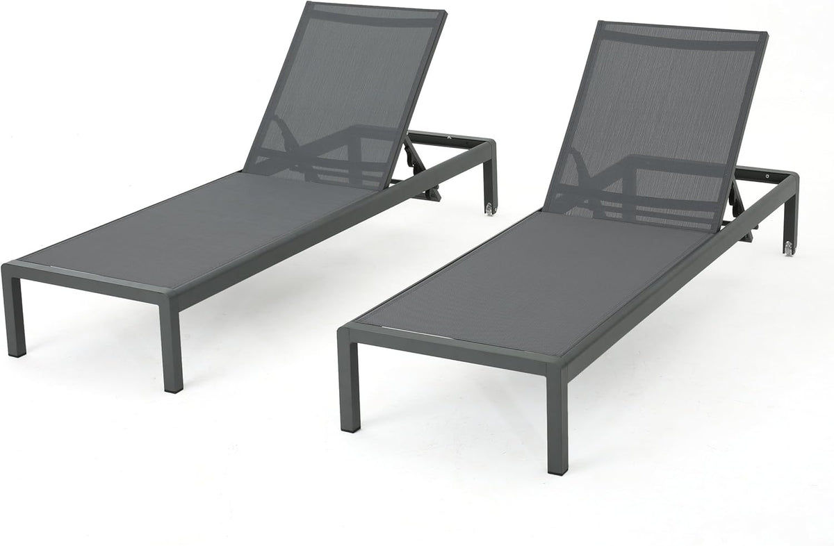 Grey Outdoor Aluminum Chaise Lounges 2-Pcs Set P3668