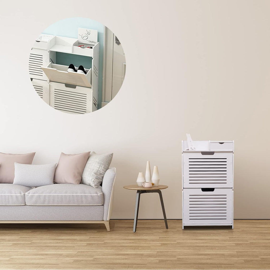 White 2 Flip Drawers Shoe Cabinet C97092