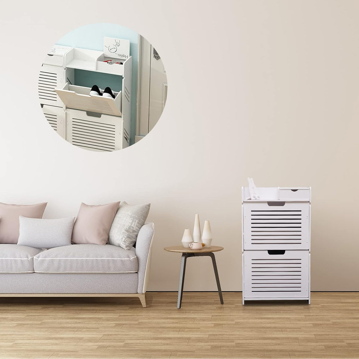 White 2 Flip Drawers Shoe Cabinet C97092