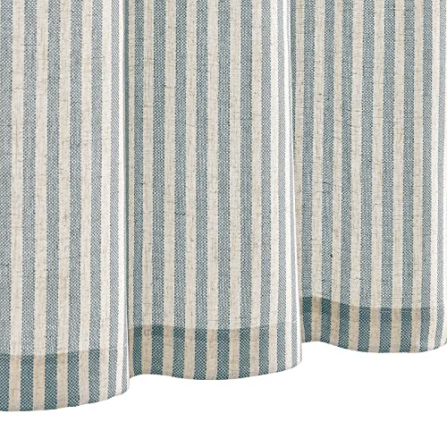 Blue on Beige Linen Kitchen Curtains Set 3 Pieces P730