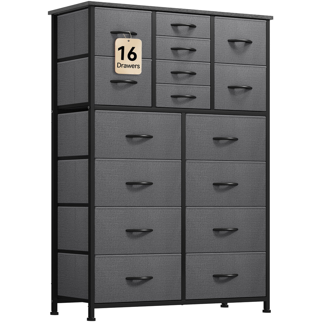 16 Drawer Fabric Dresser with Metal Frame and Wooden Top I7478