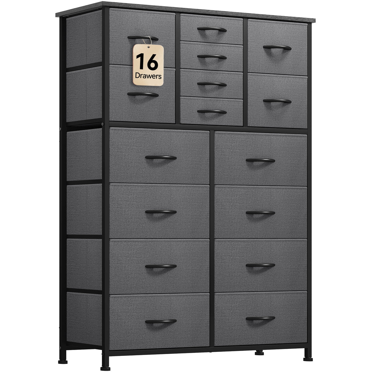 16 Drawer Fabric Dresser with Metal Frame and Wooden Top I7478
