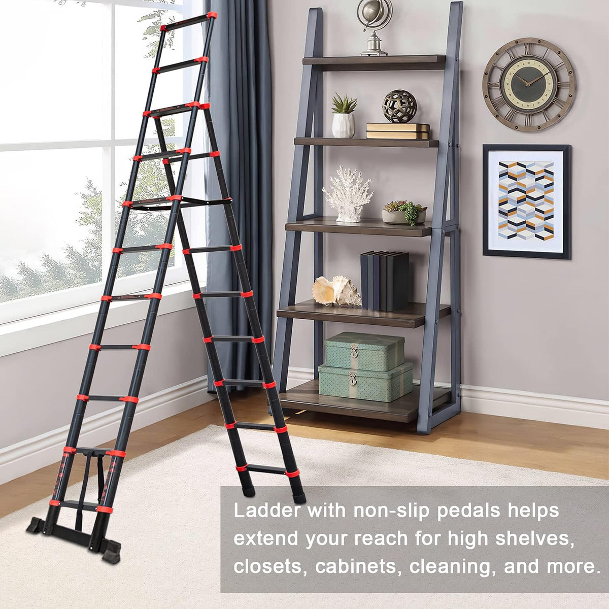 Adjustable Aluminum Telescoping Ladder, 330 lb-Capacity A765976