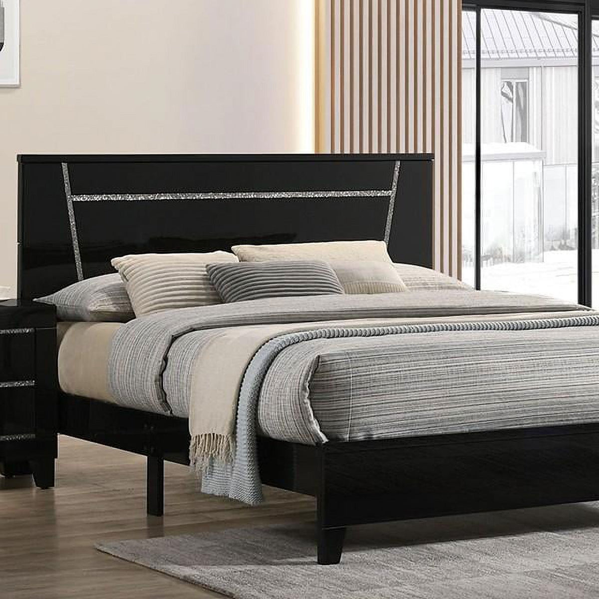 Black Solid Wood Queen Bedroom Set 6pcs I795