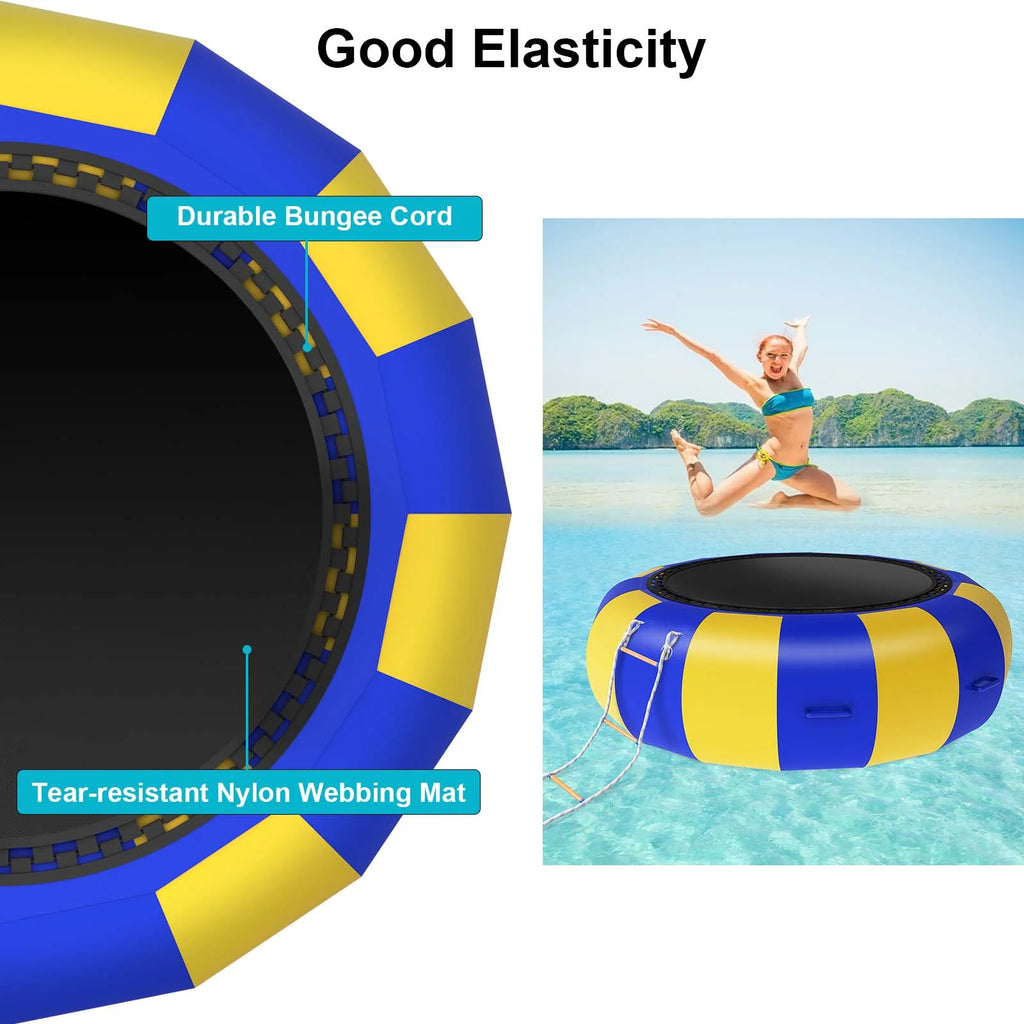 Blue & Yellow 10FT Inflatable Water Trampoline with 4-Step Ladder C576