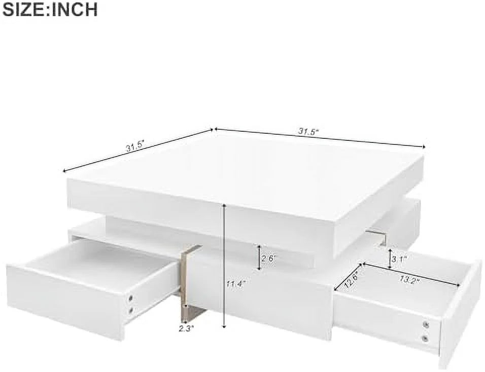 White Square Coffee Table with 4 Drawers F377857