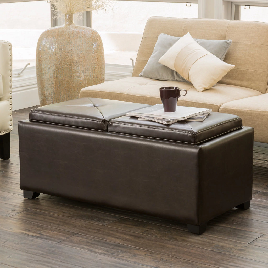 Brown Faux Leather Storage Ottoman W5469