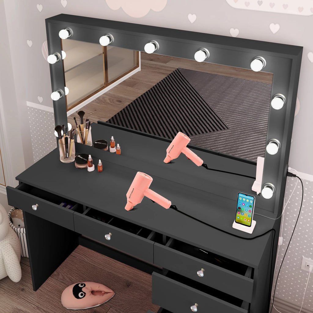 Black Makeup Vanity Table with Crystal Knobs L45155