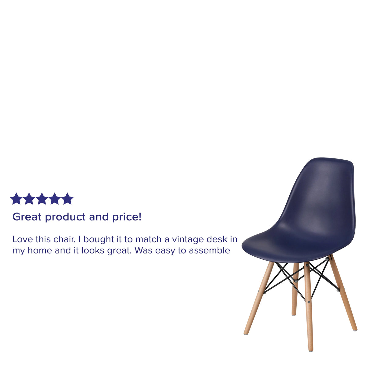 2 Pack Navy Plastic Chair with Wooden Legs K316