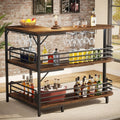 L-Shaped 3 Tier Liquor Bar Table with Storage Shelves and Wine Glasses Holder W468