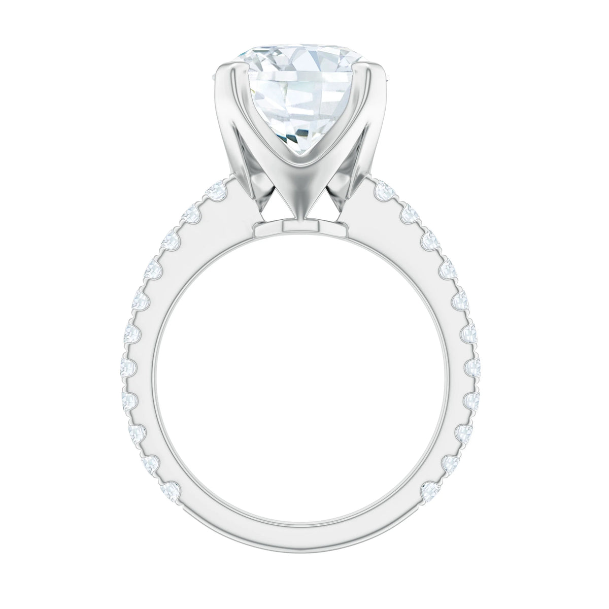 18K White Gold Moissanite Solitaire Engagement Ring with Side Stones B4160