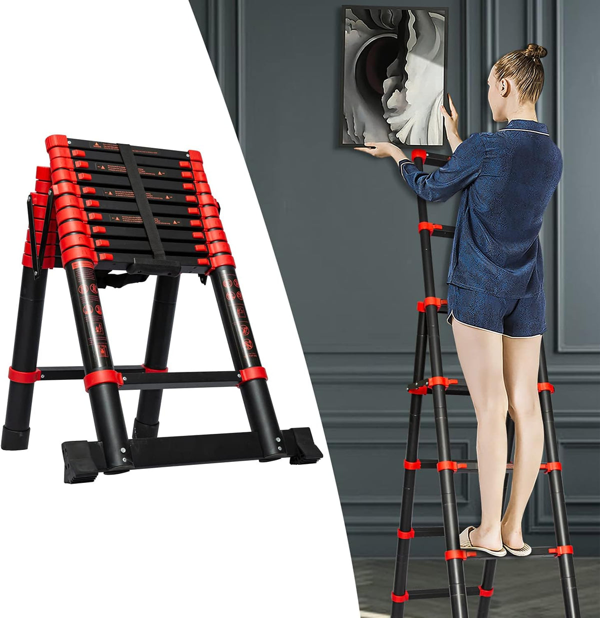 Adjustable Aluminum Telescoping Ladder, 330 lb-Capacity A765976