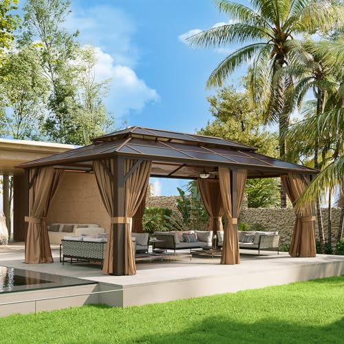 12'x10' Aluminum Hardtop Gazebo with Curtains and Netting Q259