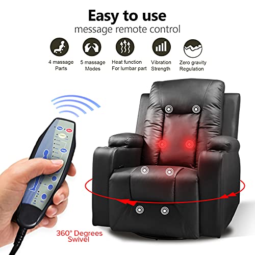 Black Swivel Rocker Recliner Chair with Cup Holders K28346