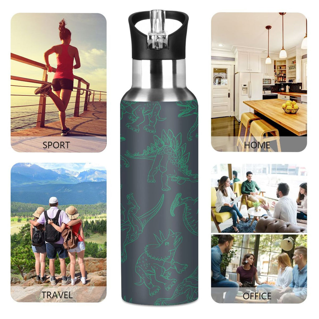 Green Drawn Stainless Steel Insulated Water Bottle with Straw Lid U58612
