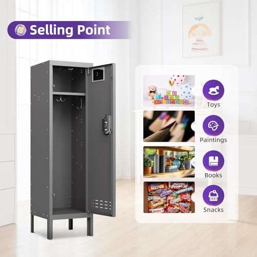 Metal Locker with 5 Doors, 66'' Steel Storage Cabinet with Hooks, Card Slots N3975