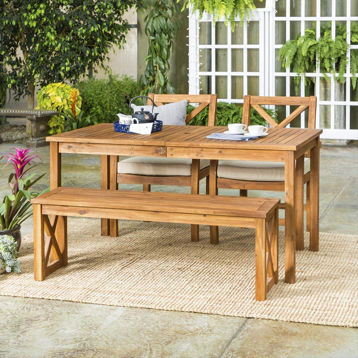 Brown Slatted Outdoor Dining Table V360470