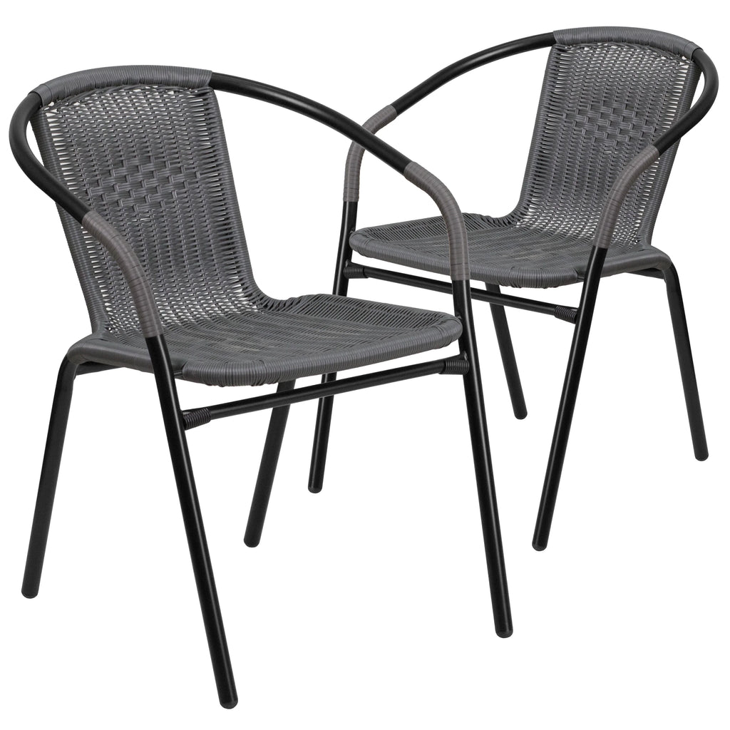 2 Pack Gray Rattan Stack Chair E8581